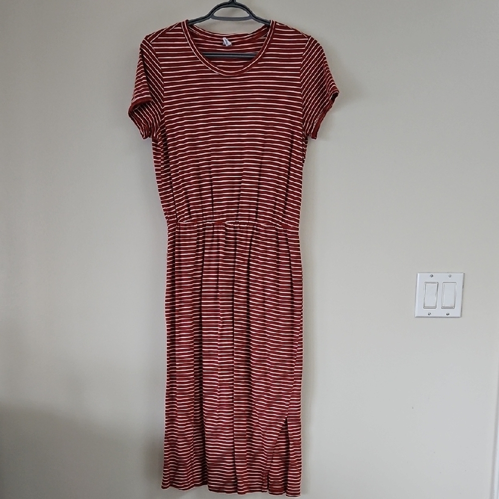 Old Navy Red and White Striped Midi Dress